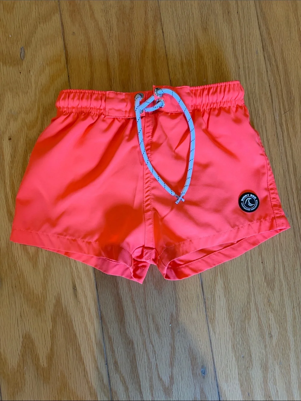 Kids Neon Coral Swim Trunks with Contrast Drawcord